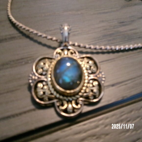 Carolyn Pollack Relios 925 Sterling & Brass 2" Labradorite Pendant 28g & Chain - Picture 3 of 12
